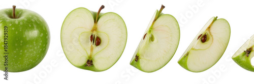 Sliced green apple sliced apple slices isolated on a transparent background
