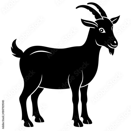 Vector illustration of a wild goat silhouette and a reindeer stag with antlers showcasing wildlife nature design elements for animal hunting or Christmas themes