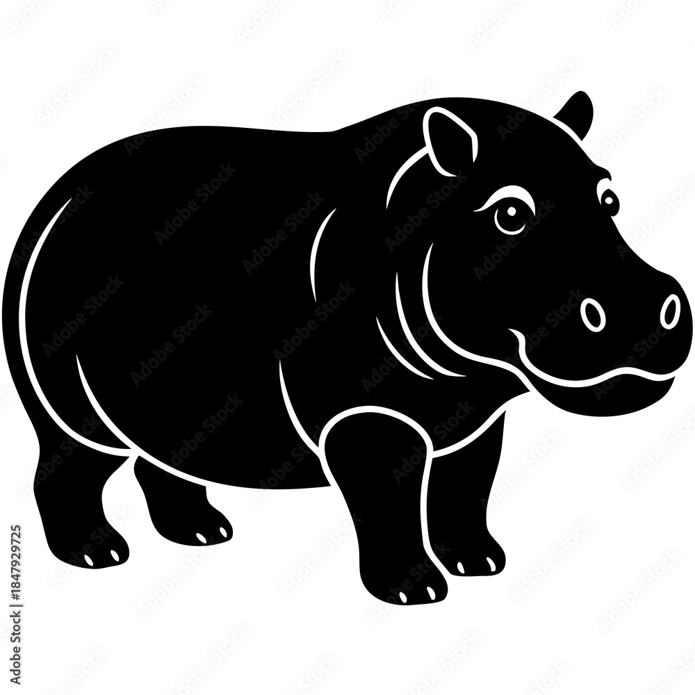 Obraz premium A cute cartoon rhino vector illustration featuring a big fat rhinoceros in a fun comic art style for wildlife safari and zoo design