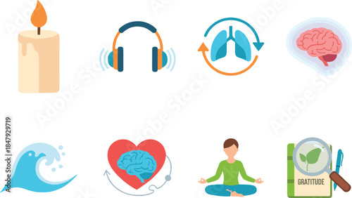 Relaxation and Mindfulness Flat Icons Set