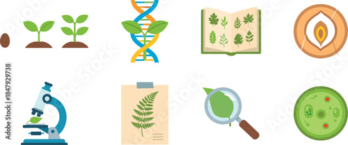 Plant Science and Biology Flat Icons Set