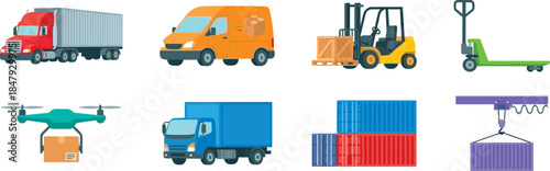 Logistics and transportation elements icon set