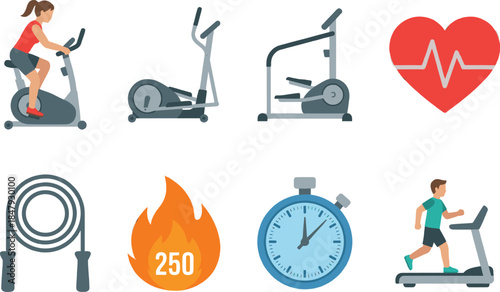 Fitness and exercise flat icons set