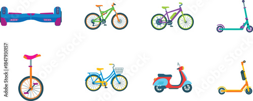 Personal Transportation Devices Illustrations Set