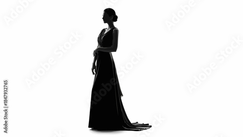 Elegant Woman in Black Evening Gown Silhouette.