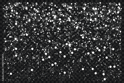 Falling Snow Particle Background Vector Texture. Abstract falling snow particle background vector featuring scattered white dots on dark background.