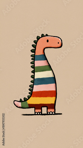 Delightful cartoon dinosaur brightens any day with cheerful stripes and charm