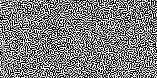 Turing reaction diffusion monochrome seamless pattern with chaotic motion. Linear design with biological shapes. Organic lines in Memphis. abstract truing organic wallpaper Monochrome.