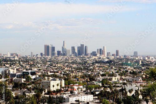 Los Angeles CA June 15, 2022  A wide angle perspective  of downtown Los Angeles from Hollywood.