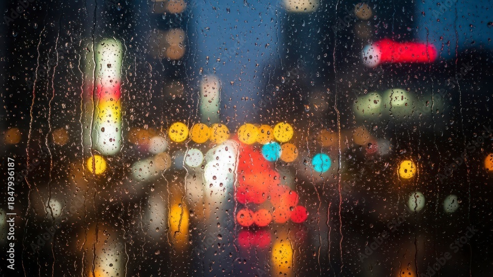 Fototapeta premium Rainy city lights abstract