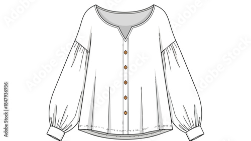 Elegant White Blouse with Voluminous Sleeves and Button Front Detail