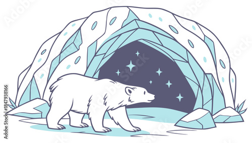 Polar bear approaching ice cave