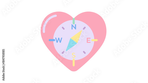 romantic heart-shaped illustration with a compass symbolizing love and direction in life