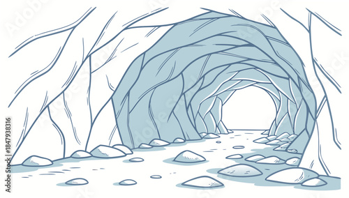 Ice cave entrance in winter landscape