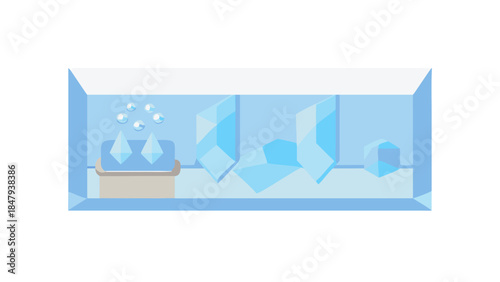 Display case with blue crystals