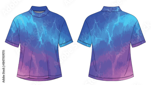 Gradient Tie-Dye T-Shirt Mockup with Vibrant Blue to Purple Hues and Abstract Marble Pattern