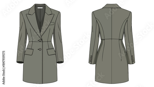 Elegant Gray Women's Blazer with Double Breasted Front and Tailored Silhouette