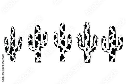Grunge Cactus Silhouette Icons Desert Style