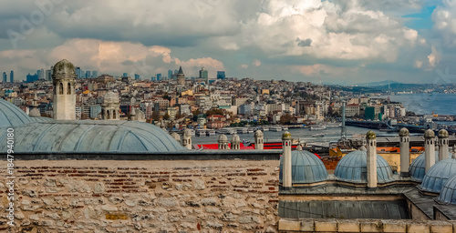 Panoramic view of Istanbul, Turkiye from Suleymaniye Mosque