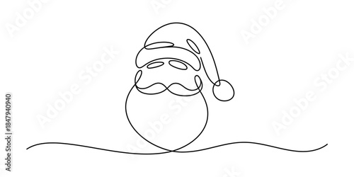 Continuous line drawing of santa claus head and beard in minimalist style Vector, illustration