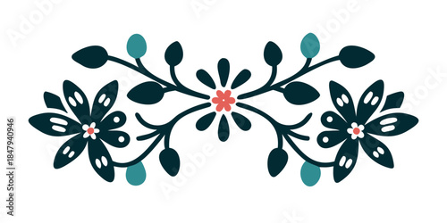 Elegant folk floral ornament with large symmetrical flowers