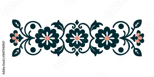 Vintage floral border with repeating flower pattern