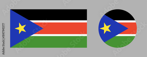 Set of South Sudan flag round, rectangular icons. National flag button, background. Circle, rectangle flag of South Sudan.