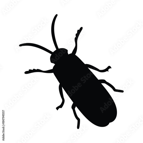 Black silhouette image of a cockroach with long antennae and legs