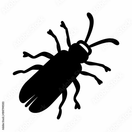 Stylized black silhouette of a beetle insect on a white background