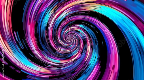 Vibrant Neon Swirl Tunnel Abstract Background.