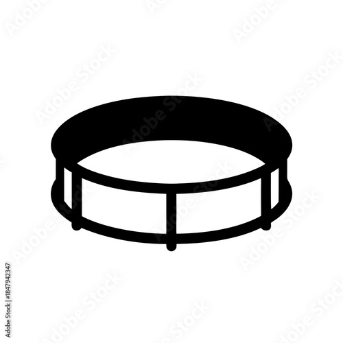 A simple black and white drawing of a miniature round trampoline