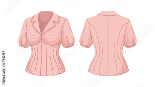 Elegant Rose-Tinted Blouse Showcased From Front and Back For Fashion Design Illustration