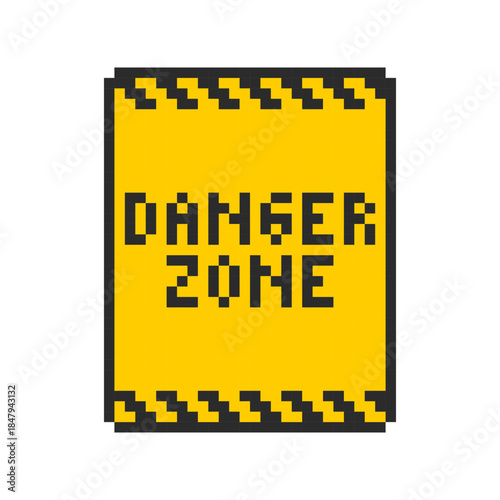 Danger sign pixel. Caution warning of danger 8 bit message interface. Warning - notice window in 8-bit style.