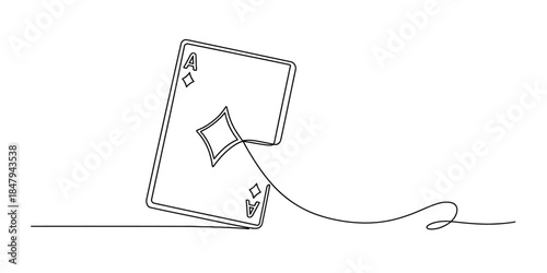 A continuous line drawing of an ace of diamonds playing card in minimalist style Vector, illustration