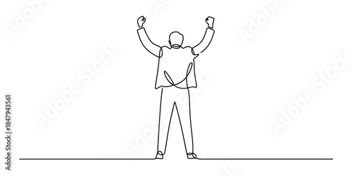 Single line drawing celebrating achievement and success of a businessman Vector, illustration
