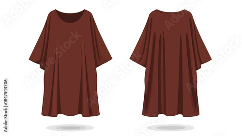 Aesthetic brown tunic displayed front and back with soft folds and simple rounded neckline on a clean white background