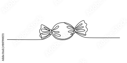 Minimalist continuous line drawing of a wrapped candy on a white background Vector, illustration