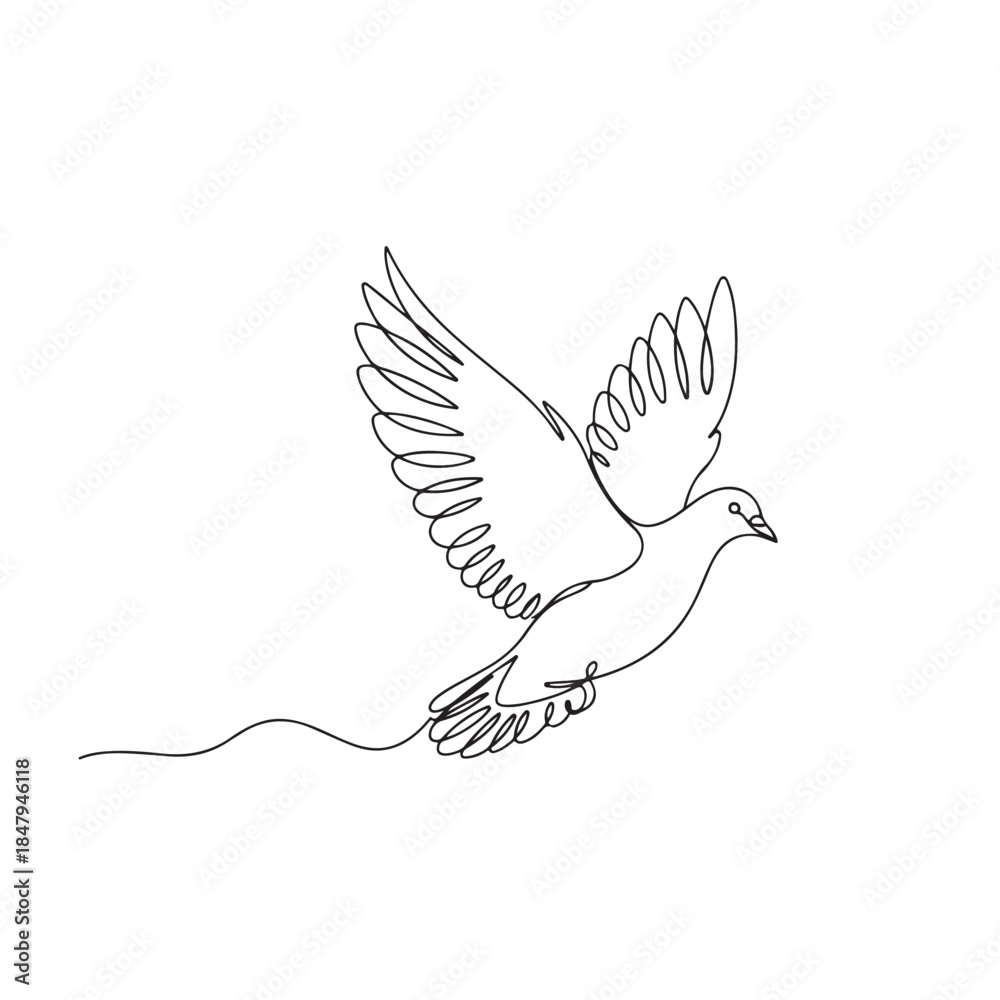 Obraz premium Flying Dove Continuous Line Drawing - Symbol of Peace & Freedom