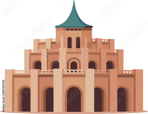 Historic Sandstone Fortress Building Vector Illustration