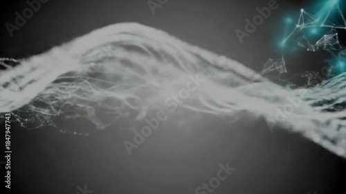 Abstract representation of flowing light waves with a dark background, creating a sense of motion and depth