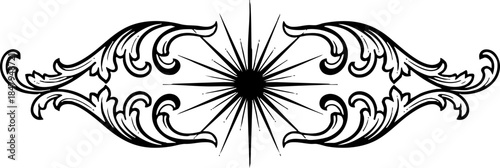 Black vintage filigree divider ornament with central starburst.