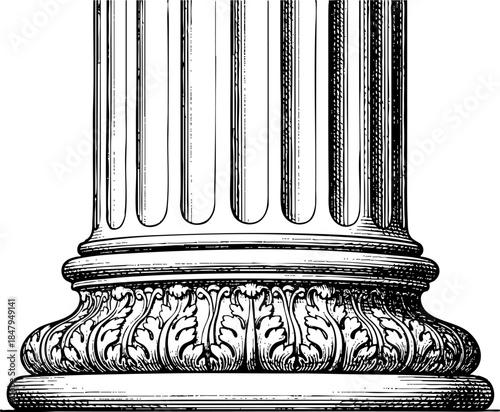 Vintage detailed classical architectural column pedestal drawing.