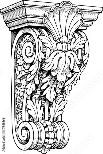Detailed vector drawing of classical architectural corbel bracket