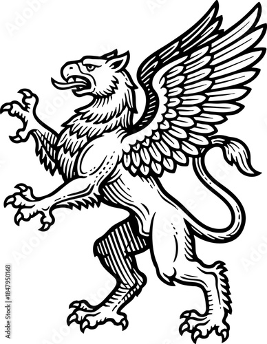 Powerful heraldic griffin mythological creature vintage illustration