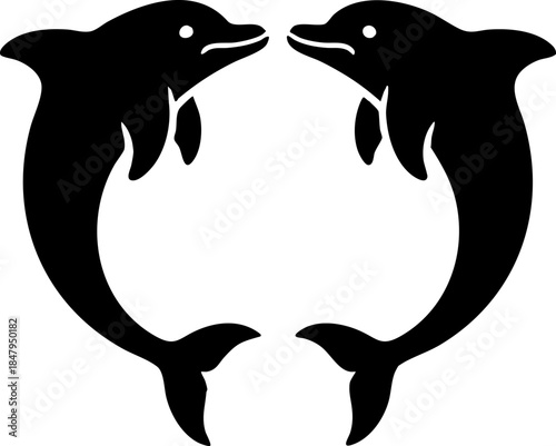 Pair of stylized black dolphins isolated vector graphic