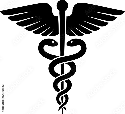 Black Caduceus Medical Symbol Icon Silhouette Graphic Design