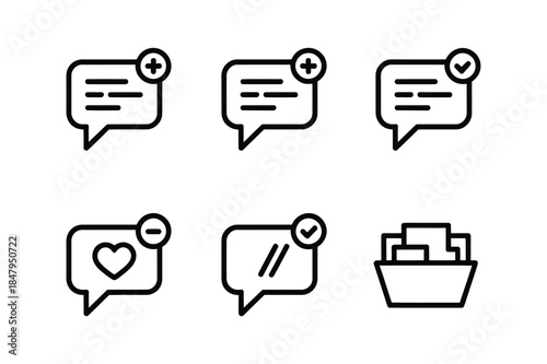 Set of minimalist line icons for social media and messaging app interfaces