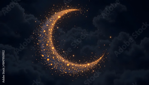 Particle Crescent Moon in Night Sky. ramadan 2026