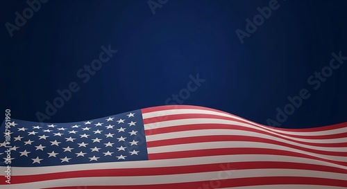 Patriotic Waving American Flag on Solid Blue Background - Symbol of National Pride and Unity - Vivid and High-Quality Image