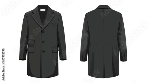 Sleek Charcoal Grey Trench Coat Presented Front and Back with Clean Lines and Minimalist Aesthetic